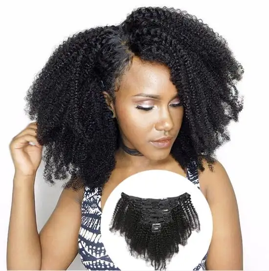 Wholesale Trendy Style 100% Human Hair Clip in Hair Extensions 12-20 inches 8pcs/set 120g Afro Kinky Curly Hair Weaving