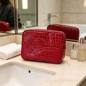 New Arrival Leather Crocodile Texture Red Cosmetic <b>Bag</b> Waterproof <b>Wash</b> Toiletry <b>Bags</b> Skin Care Makeup <b>Bags</b> <b>For</b> <b>Women</b> - Product Image 3