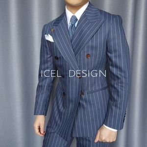 Abiti <span class=keywords><strong>Doppiopetto</strong></span> <span class=keywords><strong>Blu</strong></span> da Uomo con Risvolto a Revers, Personalizzabili, in Lana, per Business e Tempo Libero - Product Image 2