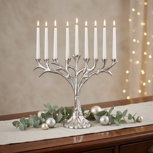 Candélabre décoratif en métal couleur argent, porte-bougie de table fait main, hauteur 35 cm, centre de table pour activités religieuses - Product Image 1