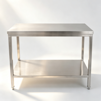 Table de préparation professionnelle en acier inoxydable pour cuisine commerciale avec surface plate, étagère inférieure et pieds tubulaires ronds