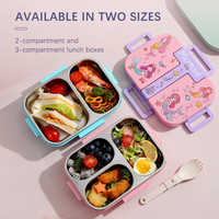 Boîte à bento en acier inoxydable pour enfants Hong Ling, 2/3 compartiments, anti-fuite, avec couverts, pour les enfants à l'école