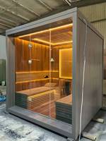 Sauna Eléctrica Exterior de Infrarrojos para 4-6 Personas con Jacuzzi, Madera Sólida de Cedro Rojo y Abeto, Plataforma para Baño de Hielo, 220V, Diseño Personalizado para Gimnasio/Villa
