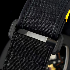 Reloj Mecánico de Lujo Premium con Diseño de Sonrisa, Carcasa de Cerámica Negra, Correa de Velcro Amarilla Transpirable, Esqueleto para Caballero, Resistente al Agua - Product Image 5