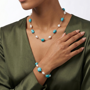 Rinntin MPB16 <span class=keywords><strong>Bracciale</strong></span> Artigianale <span class=keywords><strong>in</strong></span> Argento Sterling 925 con <span class=keywords><strong>Perle</strong></span> d'Acqua Dolce e Turchese, <span class=keywords><strong>Bracciale</strong></span> Regolabile con Charm per Donne - Product Image 3