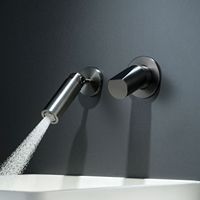 Robinet de lavabo mural flexible en laiton gris anthracite à deux trous, mitigeur de salle de bain encastré pour la maison, l'hôtel et l'hébergement touristique