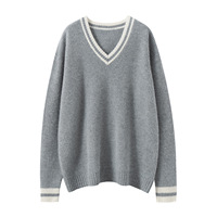 Pulls en cachemire de Mongolie style preppy ODM, à rayures contrastées, col en V, tricot côtelé, pour femmes, exportateur B2B