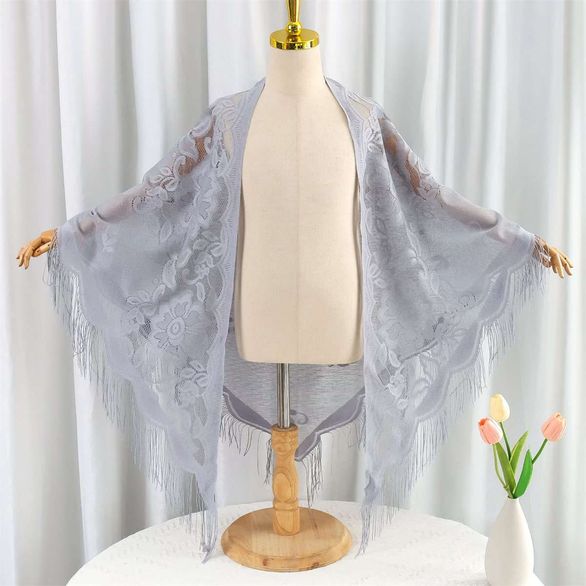 silver lace shawl for evening dress Andrea & Leo A1174 Shimmer Leaf Motif Ball Gown with Matching Shawl MAUVE / 6