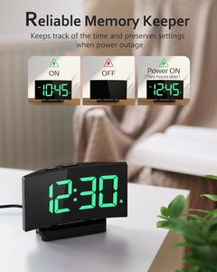 Wholesale Hot Sell Curved Screen Digital Clock <b>Large</b> LED Mirror <b>Desk</b> Snooze Function Silent Alarm - Product Image 6