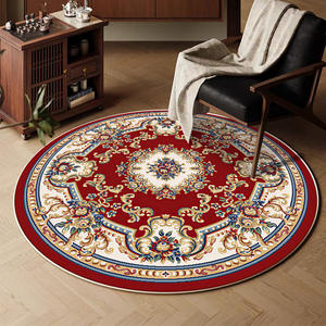 พรมลายดอกไม้ทรงกลมสำหรับห้องนั่งเล่นตกแต่งบ้านกันลื่นกันฝุ่นพรมพื้นที่เลียนแบบผ้าแคชเมียร์แผ่นรองเก้าอี้ในห้องนอน - Product Image 4