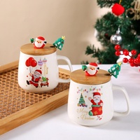 Mug en céramique créatif de Noël avec couvercle et cuillère, résistant aux hautes températures, compatible micro-ondes, boîte cadeau souvenir
