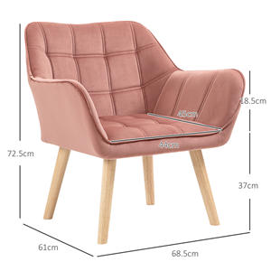 HOMCOM Fauteuil de style nordique en bois et effet velours rose pour salon ou bureau, 67x61. 5x71 cm - Product Image 3