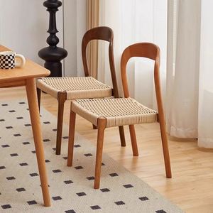 Rope Woven Wooden Rattan Chair, <b>Desk</b>, Balcony Dining Chair, Kitchen Chair, Dining Chair, Walnut Color - Product Image 1