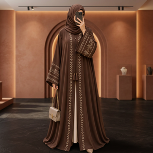 Black Embroidered Polyester Women's Abaya Muslimah Loose Fit <b>Flowy</b> Long Sleeve Floor-Length Sheikh Elegant Indian Pakistani <b>Top</b> - Product Image 2