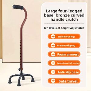 Bâton de marche léger et rétractable pour personnes âgées, antidérapant, à trois ou quatre pieds, en alliage d'aluminium, réglable - Product Image 2