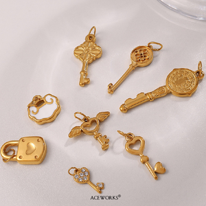 Golden Adventures | 18K PVD Gold Plated Stainless Steel Travel & Protection Charms | Airplane Key Heart Arrow Lock Pendants - Product Image 4