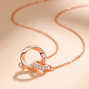 Interlocking Mbius Strip Couple Necklace Rose Gold Diamond Pendant Chain For Women Gift Long Distance Relationship Jewelry - Product Image 1