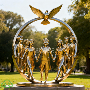 Escultura de la Paz de Acero Inoxidable Dorado Senzhao con Niños y Paloma, Instalación de Arte Público para Decoración de Parques y Plazas - Product Image 3