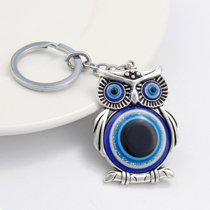 Porte-clés hibou en métal avec breloque de Style Vintage bleu porte-bonheur turc mauvais œil pour clés - Product Image 1