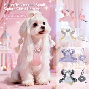 Harnais et laisse pour chien OEM ODM Symbipets Butterfly Diamond, ensemble mignon avec harnais gilet réglable anti-traction et strass brillants - Product Image 1