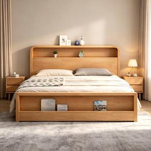 Twin Size Modern Minimalist Eco-Friendly Soft <b>Bed</b> Hand Oak Solid Wood <b>Platform</b> <b>Frame</b> Storage for Hotel Bedroom - Product Image 1