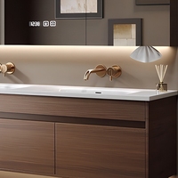 Ensemble de meuble-lavabo mural moderne en bois massif et céramique avec miroir intelligent LED et lavabo résistant à l'eau pour hôtels et appartements