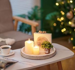 Plateau de service décoratif en bois rustique à <span class=keywords><strong>prix</strong></span> avantageux, plateau rond en bois blanc vieilli, décoration pour table basse - Product Image 2