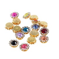 Rhinestone Kaca Bulat Motif Bunga Matahari Berlapis Emas untuk Aksesoris Pakaian dan Rambut Buatan Tangan