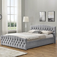 Willsoon Cadre de lit double moderne en bois, rembourré en tissu de lin, avec vérin à gaz, lit souple, disponible en tailles double, King et Queen