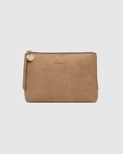 Borsa <span class=keywords><strong>Clutch</strong></span> di Lusso in Camoscio Tortora, Elegante <span class=keywords><strong>Pochette</strong></span> da Sera con Cerniera Dorata, Borsetta Chic per Matrimoni <span class=keywords><strong>e</strong></span> Feste - Product Image 1