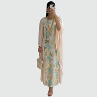 Blanc Feuille d'or Abaya Fleur Cloche Manches Luxe Maxi Robe Quotidien Élégant Porter Multi Pack Remise En Gros Exclusif