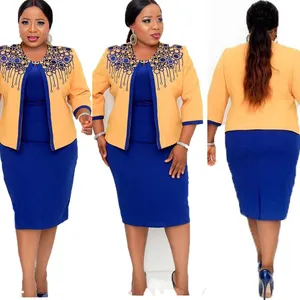 Groothandel L-5XL Plus Size Afrikaanse Vrouwen Kleding Twee Stukken Sets Jurk Vrouwen Dame Elegante Midi Lengte Mode Kantoor Sets