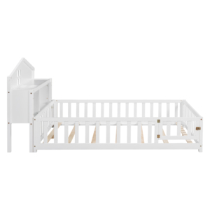 Cama Montessori de Madera Maciza Tamaño Completo con Pizarras, Barandillas, Estanterías, Plataforma de Almacenamiento y Cabecero para Niños y Adolescentes, Blanca - Product Image 5