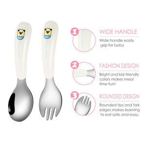 Cuchara de acero inoxidable para niños lindos de grado alimenticio, juegos de <span class=keywords><strong>cubiertos</strong></span> para niños, juego de tenedor y cuchara plateados - Product Image 6