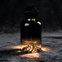 Boîte d'emballage personnalisée de luxe, flacon de parfum en verre cylindrique vide noir dégradé de 30 ml, 50 ml, 100 ml avec couvercle sphérique doré