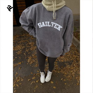 <span class=keywords><strong>Felpa</strong></span> <span class=keywords><strong>Oversize</strong></span> Personalizzata con Stampa Serigrafica, 100% Cotone, <span class=keywords><strong>Grigia</strong></span> Vintage, Pullover Streetwear con Collo Tondo per Donna - Product Image 2