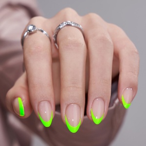 BTArtbox - Uñas Acrílicas Artificiales Fluorescentes Verdes Y2K al por Mayor, Uñas Postizas Cortas Francesas de Gel Suave, Uñas de Almendra a Presión - Product Image 1