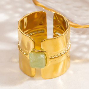 European Style Gold Plated <b>Titanium</b> Steel Open <b>Ring</b> Geometric Shape Bezel Setting Women's Jewelry Gift Fashion <b>Rings</b> - Product Image 2