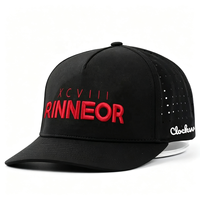 Casquette de camionneur personnalisée avec broderie 3D en relief et perforations laser, casquette de sport structurée à 5 panneaux noire à séchage rapide 100% polyester avec fermeture snapback
