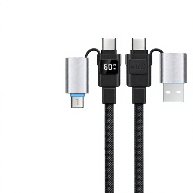 B61-2 4-in-1 USB C Cable 100W 60W 4FT L Cable Fast Charging Nylon Braided Charger Cord 480Mbps Data Sync Multi Charge Wire Combo