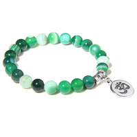 Pulsera de Piedras de Ágata Musgosa de 8mm Hecha a Mano para Mujer, Amuleto de Ojo Turco, Joyería de Yoga y Meditación, Pulsera de Piedras Curativas