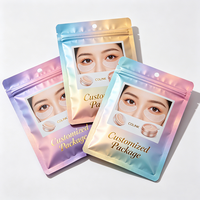 Sachet d'emballage personnalisé en aluminium holographique à trois soudures avec estampage doré pour masque oculaire et cosmétiques, expédition rapide, vente en gros