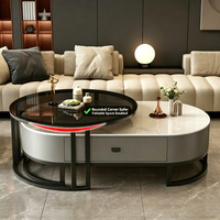 Ensemble de tables basses gigognes modernes ovales et rondes avec tiroir de rangement, gain de place, pour salon domestique