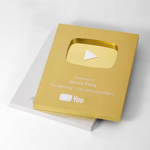 Trophée Récompense Personnalisé Plaque Médaille Cadeau Original avec Bouton Lecture Plaque Argent & Or Récompenses <span class=keywords><strong>YouTube</strong></span> Vente en Gros - Product Image 3