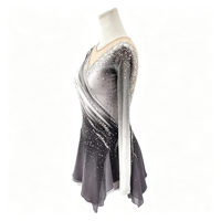Robe de patinage artistique à paillettes dégradées, manches longues, dos ouvert, costume de compétition de patinage sur glace