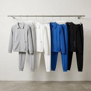 Conjunto Casual para <span class=keywords><strong>Hombre</strong></span> Waffle, Chaqueta con Cuello Solapa, Corte Entallado, con Bolsillos, Manga Larga, Cierre de Cremallera, Pantalones, Conjunto de Dos Piezas - Product Image 3