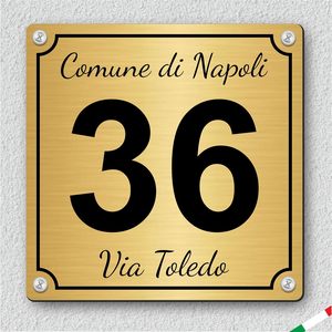 Plaque de numéro de rue personnalisée style <span class=keywords><strong>Majolica</strong></span>, modèle en aluminium estampé renforcé (carré argent/or) - Product Image 2