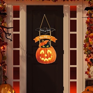 Decorazione da appendere per Halloween all'ingrosso: cartello gatto nero, pipistrello, Trick or Treat, in legno, per porta o parete, per feste e casa - Product Image 3