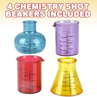 Cadeaux originaux pour les amateurs de boisson, cadeaux scientifiques amusants, verres à shot, ensemble de verres en forme de bécher de chimie, 4 verres de laboratoire en plastique pour adultes