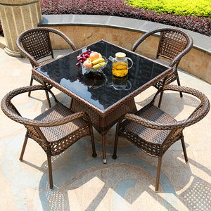 Outdoor Rotan Meubelen Set Terras Tafel Set Rotan Meubels Gecombineerd Pe Wicker Meubels Met Gehard Glas Bijzettafel
